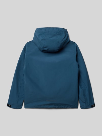 Produktfoto, Regular Fit Jacke mit Kapuze von Killtec für kinder, blaue Farbe, glatte Textur, Logo-Detail, Rückenlänge 58 cm, Schulterbreite 36 cm, Ärmellänge 51 cm.