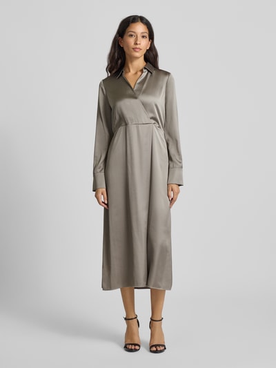 Marc Cain Midikleid aus Viskose-Mix mit V-Ausschnitt Taupe 4