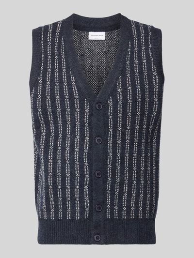 Produktfoto, Strickweste mit V-Ausschnitt und Knopfleiste von Lindbergh, Baumwoll-Mix, marineblau mit weißem Muster, Regular Fit, strukturierte Oberfläche