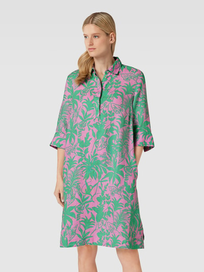 Christian Berg Woman Blouseshirt van linnen met all-over print Donkergroen - 4