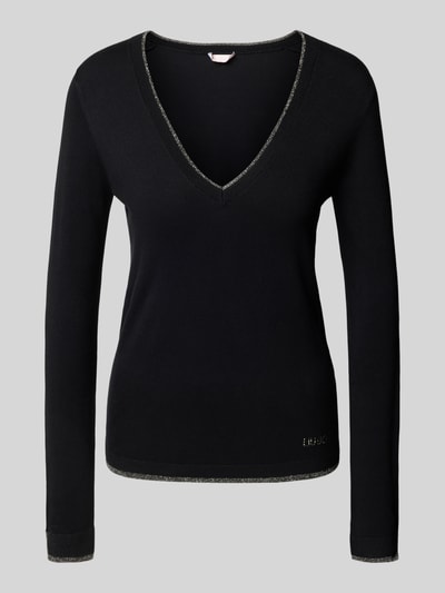 Liu Jo White Pullover mit V-Ausschnitt und Effektgarn Black 2