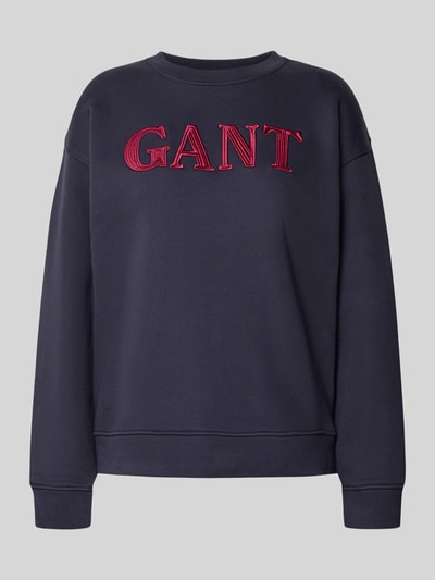 Gant Sweatshirt met ronde hals en labelstitching Marineblauw - 2