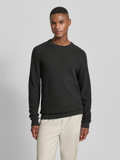 Lindbergh Strickpullover mit Strukturmuster und Rundhalsausschnitt Dunkelgruen 4