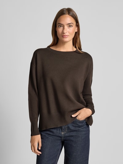 comma Strickpullover aus Viskose-Mix mit Rundhalsausschnitt Dunkelbraun 4