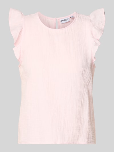 Produktfoto, Regular Fit Top aus reiner Baumwolle Modell 'SASTINA' von Pieces, efekt: jednolity kolor, wykończenie materiału: cieniowana przędza, kolor jasnoróżowy, powierzchnia lekko marszczona