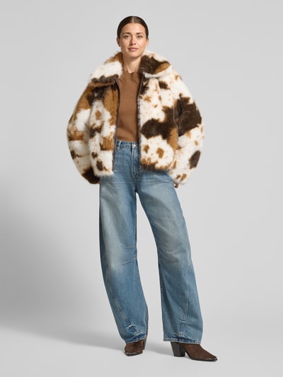 Amber & June Webpelzjacke mit Animal Print Hellbraun 1