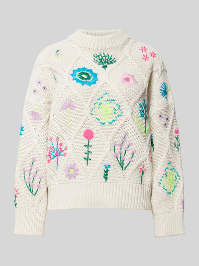 Essentiel Strickpullover mit floraler Stickerei Modell 'Hadream' Offwhite 2