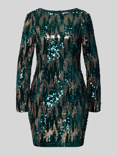 Produktfoto, Slim Fit Minikleid mit Allover-Pailettenbesatz von Apricot in smaragdgrün und gold, lange mouwen, U-boothals