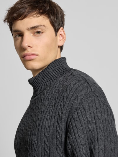 Redefined Rebel Rollkragenpullover mit Zopfmuster Modell 'JORDEN' Dunkelgrau 3