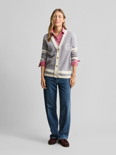 GANT Cardigan aus Wolle mit Logo-Stitching Hellgrau 1