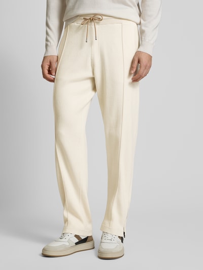 BOSS Sweatpants mit Schurwoll-Anteil und Label-Detail Modell 'Donetto' Offwhite 4