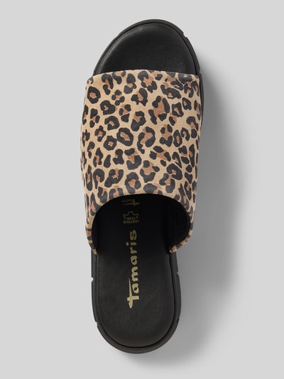 Tamaris Slides aus Leder mit Plateausohle Beige 3