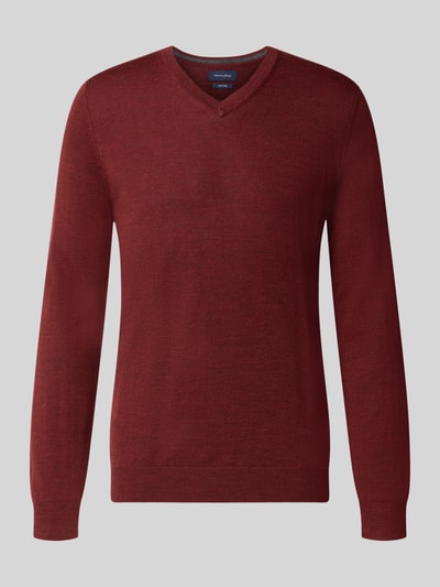 Christian Berg Men Gebreide pullover van wolmix met v-hals Bordeaux gemêleerd - 1