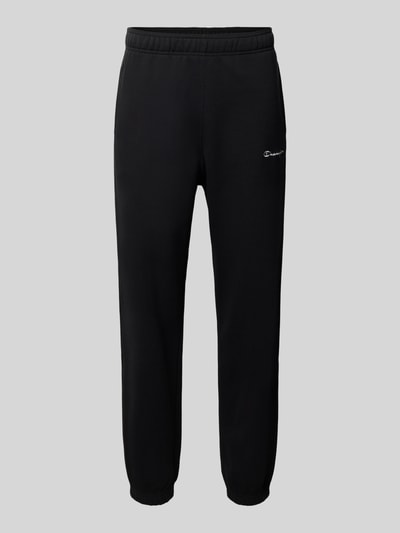 Produktfoto, zwarte sweatpants van katoenmix, recht model, elastische band, steekzakken, labelstitching, Model 'ICONS' van Champion, Heren, binnenbeenlengte maat M 76 cm
