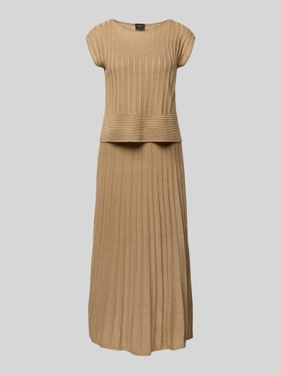 Produktfoto, Regular Fit Strickkleid aus Viskose-Mix von s.Oliver BLACK LABEL, beżowy kolor, gładka optyka, krój regular fit, długość midi, dekolt łódka, delikatna dzianina