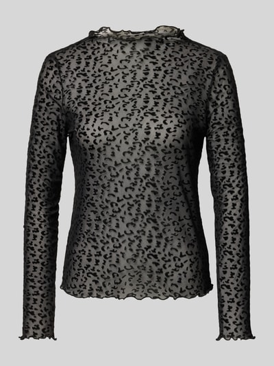 ONLY Bluzka z długim rękawem o kroju regular fit z transparentną siateczką w stylu mesh Czarny 1