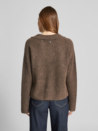 MOS MOSH Sweter z dzianiny z mieszanki wełny z kołnierzykiem polo model ‘Thora Aidy’ Szarobrązowy 5