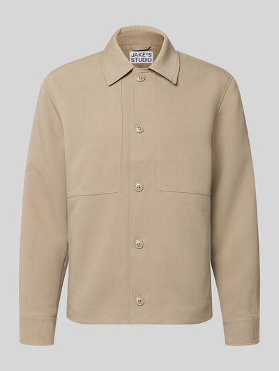 Produktfoto, beige Regular Fit Hemdjacke mit Viskose-Anteil von Jake*s Studio Men, glatte Oberfläche, sichtbare Knopfleiste