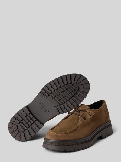 Produktfoto, braune veterschoenen aus rundleer mit grober schwarzer Profilsohle, Produktname: Schnürschuhe aus echtem Rindsleder von Tamaris, context: Dames veterschoenen van Tamaris