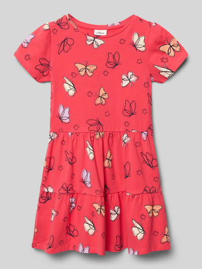 Productfoto, Leicht ausgestelltes Freizeitkleid aus Baumwoll-Mix van s.Oliver RED LABEL, rood met vlinderprint, licht uitlopend, aansluitende fit, korte mouw, ronde hals, katoenmix