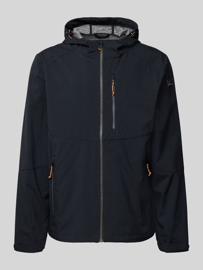 Produktfoto, czarna Regular Fit Jacke mit Logo-Applikation od Killtec, kaptur z troczkiem, kieszeń napoleonka, kieszenie na zamek, tekstura matowa, długość tyłu w rozmiarze M: 72 cm, szerokość ramion w rozmiarze M: 45 cm, szerokość klatki piersiowej w rozmiarze M: 57 cm, długość rękawa w rozmiarze M: 67 cm