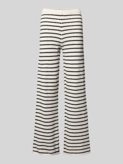 Produktfoto, Strickhose in Streifen-Optik mit elastischem Bund von REVIEW, Damen, Material-Mix mit Baumwoll-Anteil, Flared Cut, schwarz-weiß, feine Stricktextur, Bundweite 39 cm, Innenbeinlänge 81 cm, Größe S