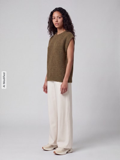 Selected Bezrękawnik o kroju relaxed fit z mieszanki wełny model 'LULU' Oliwkowy 1