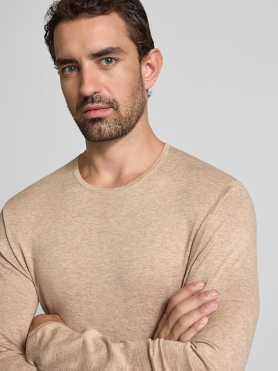 Christian Berg Men Regular fit pullover van puur katoen in gebreide look Zand gemêleerd - 3