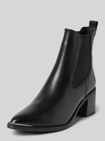 Produktfoto, schwarze Chelseas aus echtem Rindsleder von Tamaris für Damen, glatte Oberfläche, vorne spitz, mittelhoher Blockabsatz