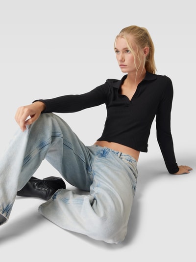 Tom Tailor Denim Cropped Poloshirt mit Feinripp Black 3