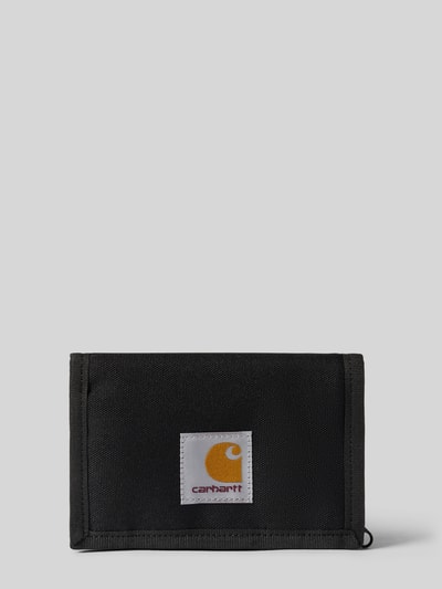 Produktfoto, Portemonnaie mit Label-Patch Modell 'Alec' von Carhartt Work In Progress in Schwarz, robuste Textur, Hauptfach mit Klettverschluss, Münzfach mit Reißverschluss sowie Schein- und Steckfächer