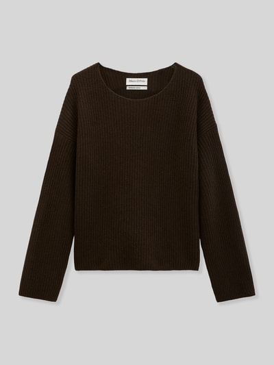 Produktfoto, dunkelbrauner Relaxed Fit Pullover aus Schurwoll-Mix von Marc O'Polo, feine Rippenstruktur, Damen Pullover