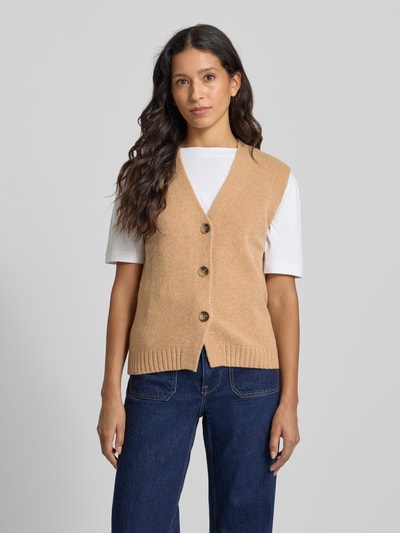 Christian Berg Woman Mouwloos vest van wol met V-hals Camel - 4