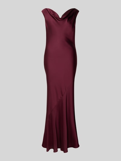 Produktfoto, Slim Fit Abendkleid im ärmellosen Design von SWING, Satin, wasserfall-Ausschnitt, bordeaux, glatte Oberfläche, figurbetonter Schnitt
