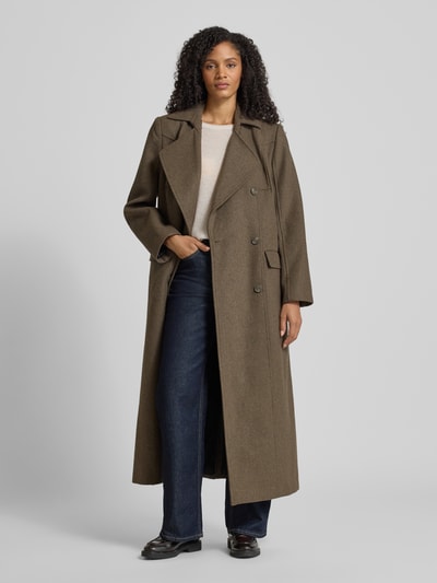 Gestuz Regular fit lange jas met wol, model 'Zinka' Middenbruin gemêleerd - 1