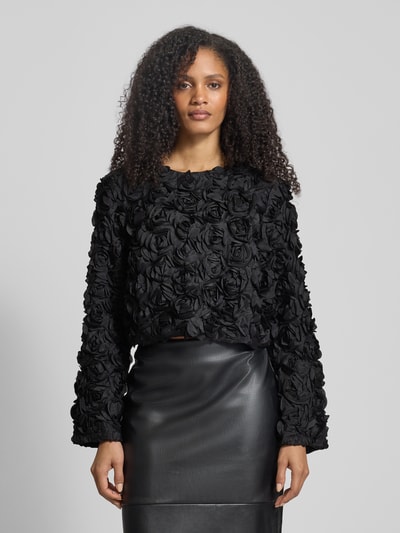 Gestuz Cropped Blusenshirt mit Rundhalsausschnitt Modell 'ingrid' Black 4