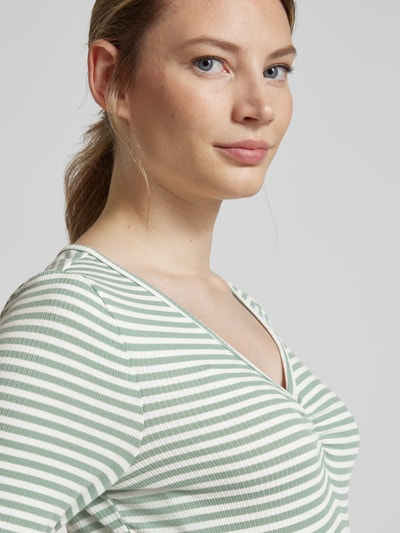 Fransa Shirt met geribde V-hals, model 'mona' Groen - 3