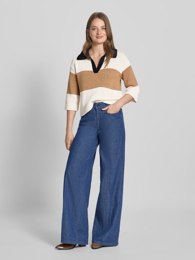 Oui Gebreide pullover met V-hals Camel - 1