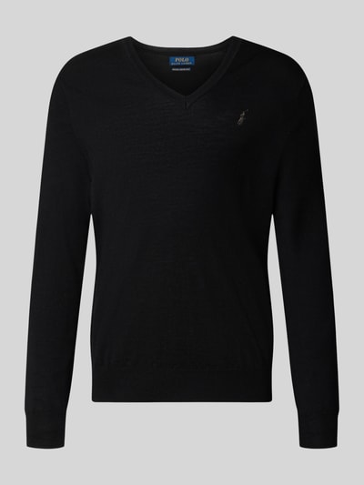 Produktfoto, schwarzer Regular Fit Pullover aus reiner Wolle von Polo Ralph Lauren, glatte Struktur, Herren Pullover von Polo Ralph Lauren