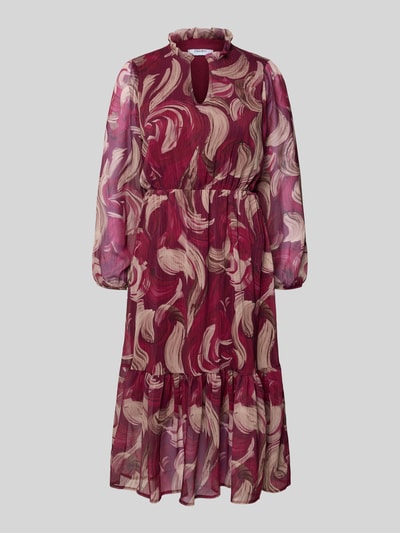 Produktfoto, Midikleid mit V-Ausschnitt Modell 'Za44raa' von ZABAIONE, czerwone i beżowe fale, lekka tkanina, fason A-linie, stufenowy dół, długość do łydki, tekstura zwiewna