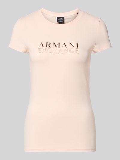 ARMANI EXCHANGE T-shirt z detalem z logo Jasnoróżowy 2