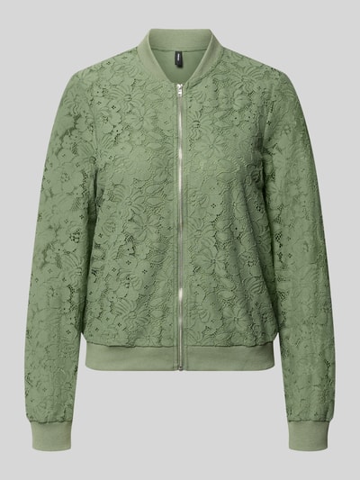 Produktfoto, Regular Fit Blouson aus Baumwoll-Mix Modell 'HONEY' von Vero Moda mit floralem Allover-Muster, Reißverschluss, Materialverarbeitung: Häkel, Farbe grün
