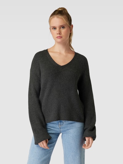 Only Gebreide pullover met boothals, model 'KATIA' Antraciet gemêleerd - 4