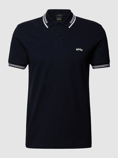 BOSS Green Slim fit poloshirt met contraststrepen, model 'Paul Curved' Donkerblauw - 2