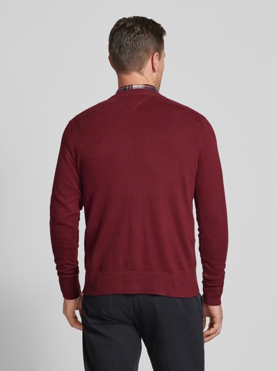 Tommy Hilfiger Gebreide pullover met logostitching, model 'PIMA' Donkerrood - 5