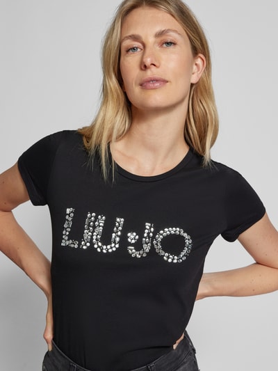 Liu Jo White T-Shirt mit Label-Ziersteinbesatz Black 3