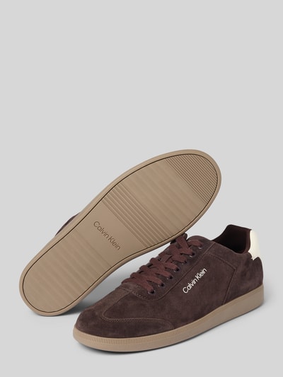 CK Calvin Klein Sneakersy skórzane z napisem z logo Ciemnobrązowy 4