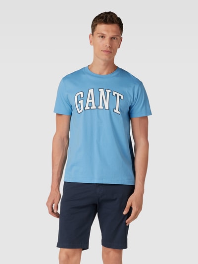 Gant T-Shirt mit Label-Print Hellblau 4