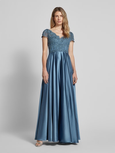 Luxuar Abendkleid mit Strassstein- und Spitzenbesatz Rauchblau 4