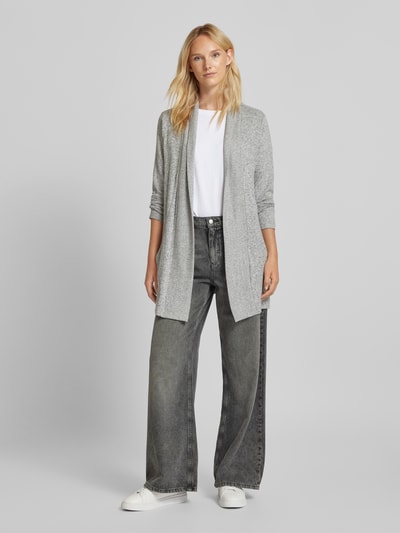 Tom Tailor Loose Fit Cardigan mit geripptem Umlegekragen Hellgrau Melange 1